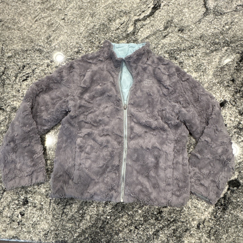 Girls The North Face‎ Fur Mossbud Swirl Coat Medium Teal Gray Reversible 10 12